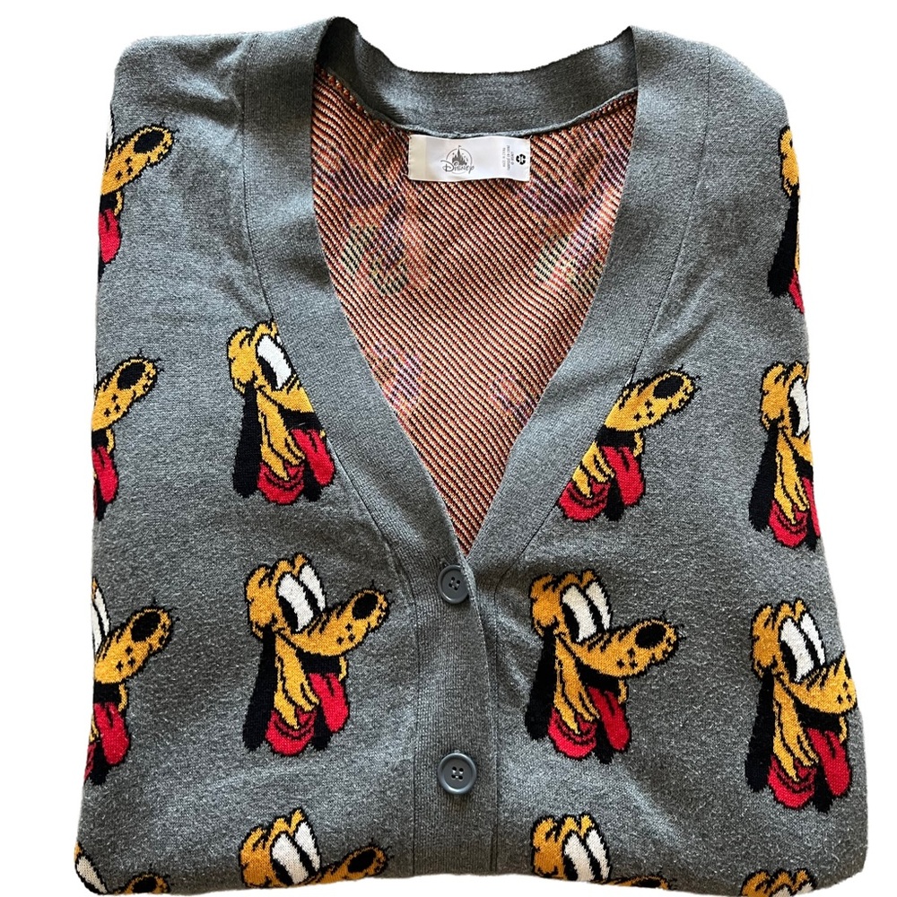 Disney Store Pluto 90th Anniversary Varsity Gray Cardigan Adult Size XLarge